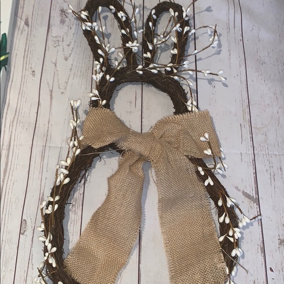 Adorable Abstract Bunny w. Large Burlap Bow/Pearls - Picture 2 of 6
